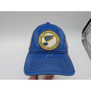 Fanatics St Louis Blues Vintage Hockey Trucker Hat Blue Tan Snapback Distressed